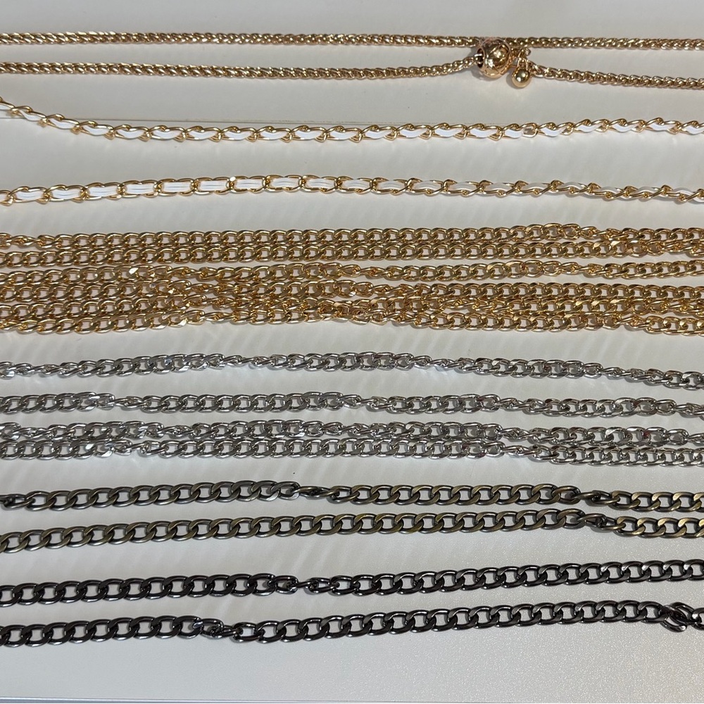 Lot of 9 Gold, Silver, White w/ Gold, Bronze, Gun Metal Chain Necklace new